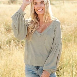 🆕 VICI Bellissimo Draped V-Neck Sweater in Olive